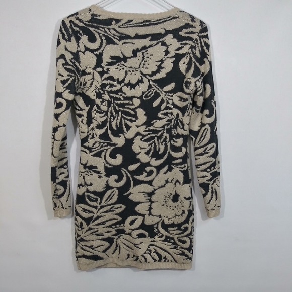 Black and Cream Floral Sweater Mini Dress - Sz M - Picture 6 of 10